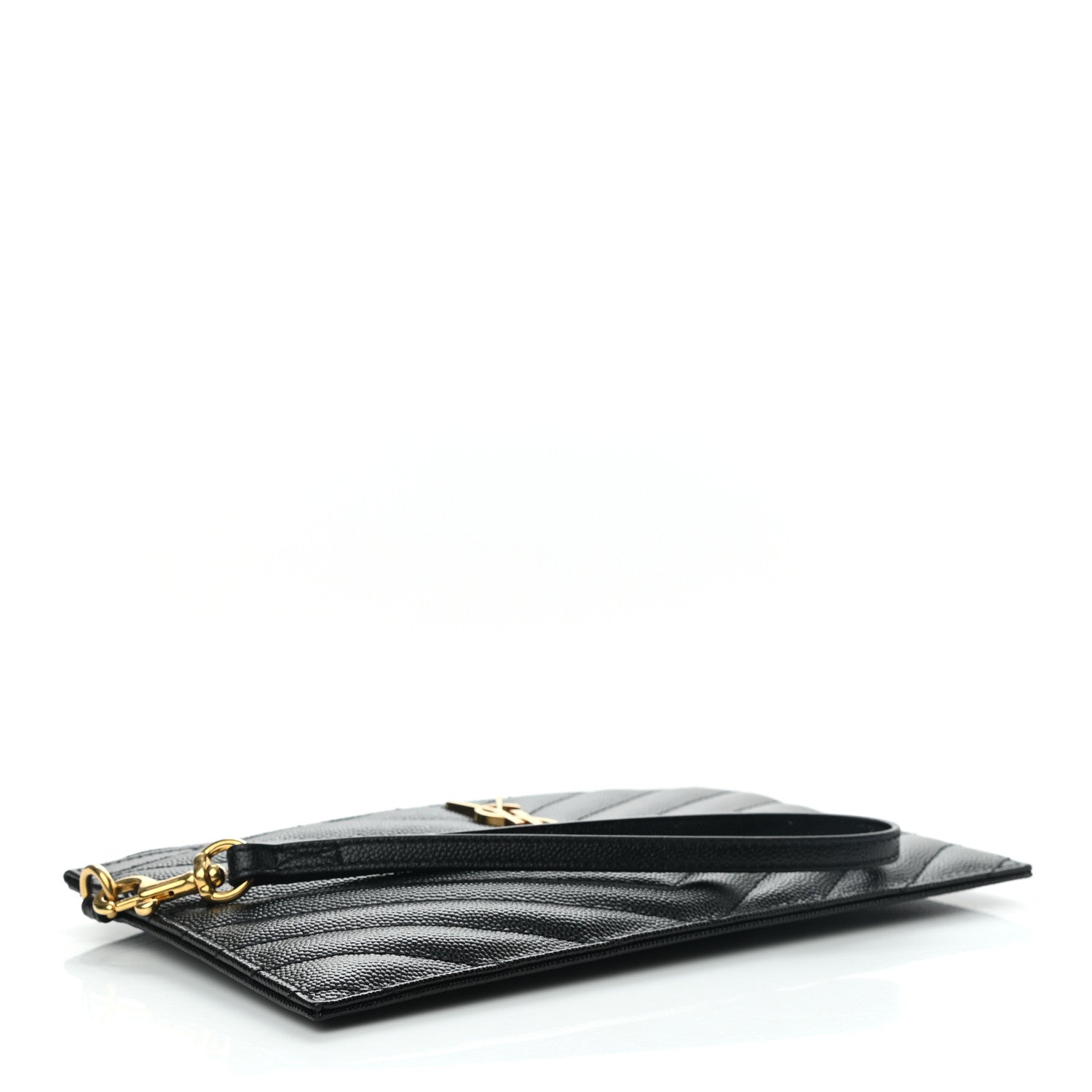 Saint Laurent Grain De Poudre Chevron Monogram Large Bill Pouch Black 3 of 6