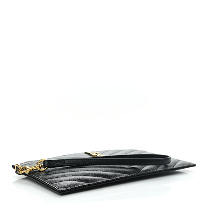 Saint Laurent Grain De Poudre Chevron Monogram Large Bill Pouch Black 3 of 6