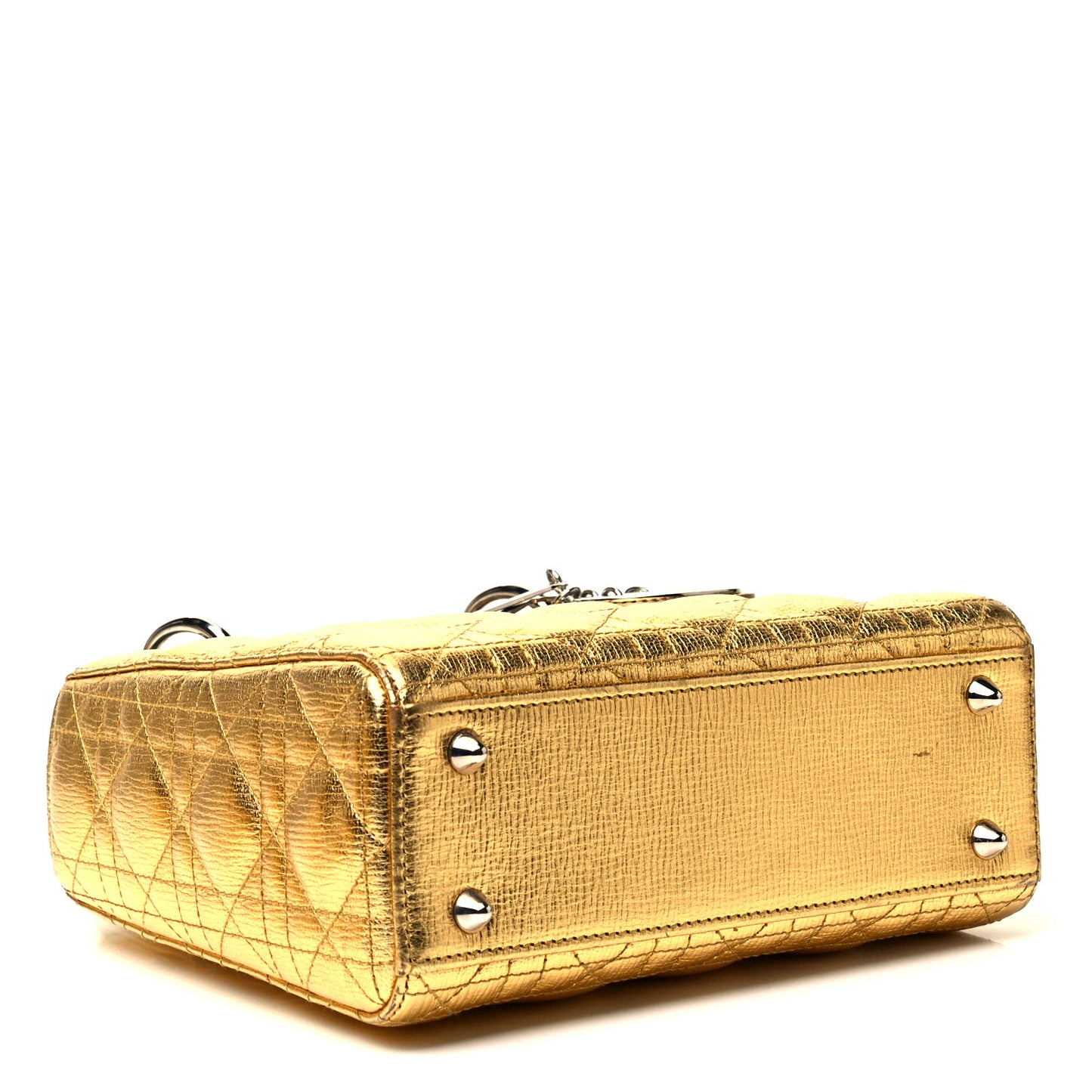 Metallic Grained Calfskin Cannage Small Lucky Badges My Lady Dior Gold