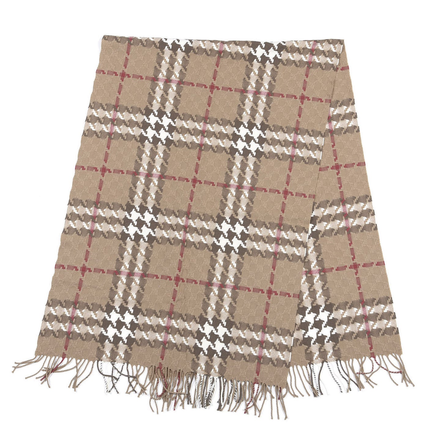 Merino Wool Cashmere Check Scarf Beige