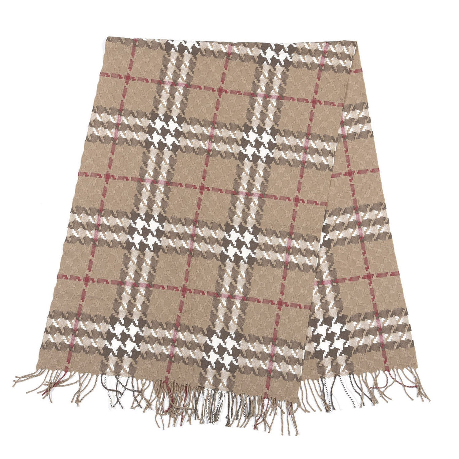 Burberry Merino Wool Cashmere Check Scarf Beige 2 of 3