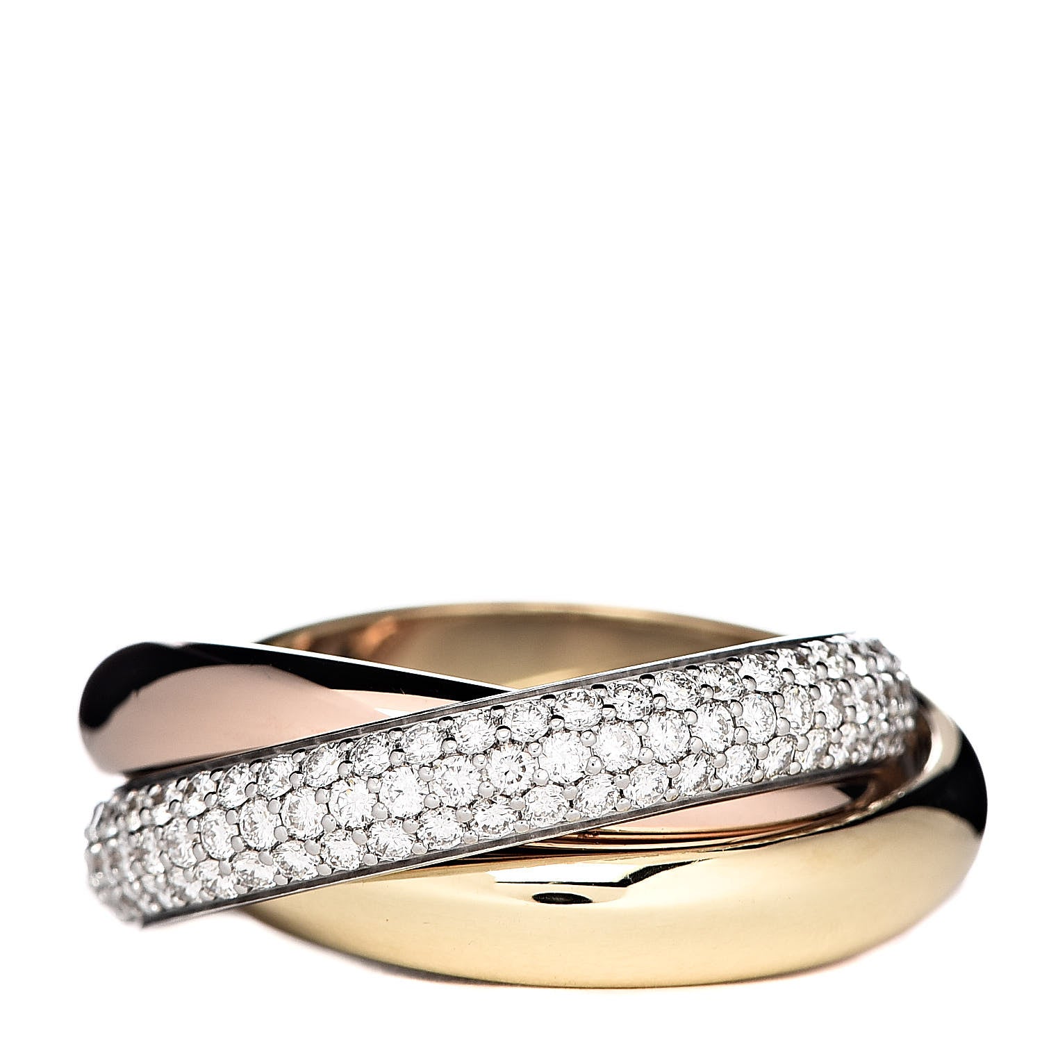 Cartier 18K White Yellow Pink Gold Diamond Classic Trinity Paved Ring 53 6.25 1 of 4
