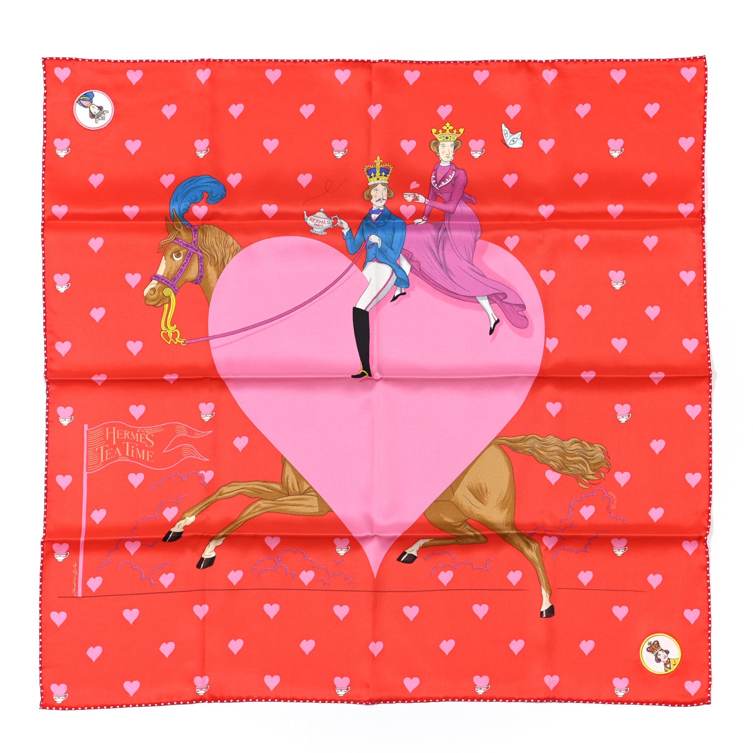 Hermes Silk Tea Time Scarf 70 Rouge Rose White 1 of 5