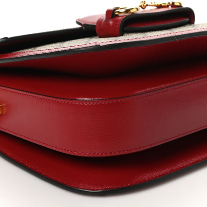 Gucci GG Supreme Monogram Azalea Calfskin Horsebit 1955 Shoulder Bag Beige Ebony New Cherry Red 9 of 10