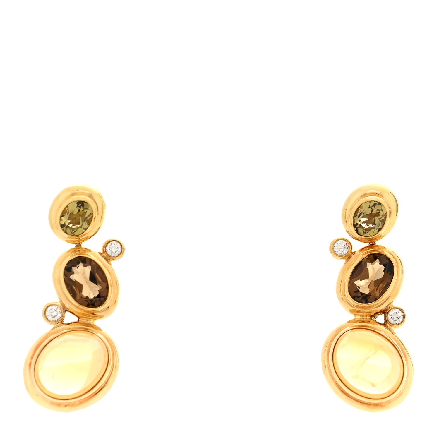 David Yurman 18K Yellow Gold Diamond Citrine Smoky Quartz Prasiolite Mosaic Drop Earrings 1 of 4