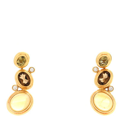 David Yurman 18K Yellow Gold Diamond Citrine Smoky Quartz Prasiolite Mosaic Drop Earrings 1 of 4