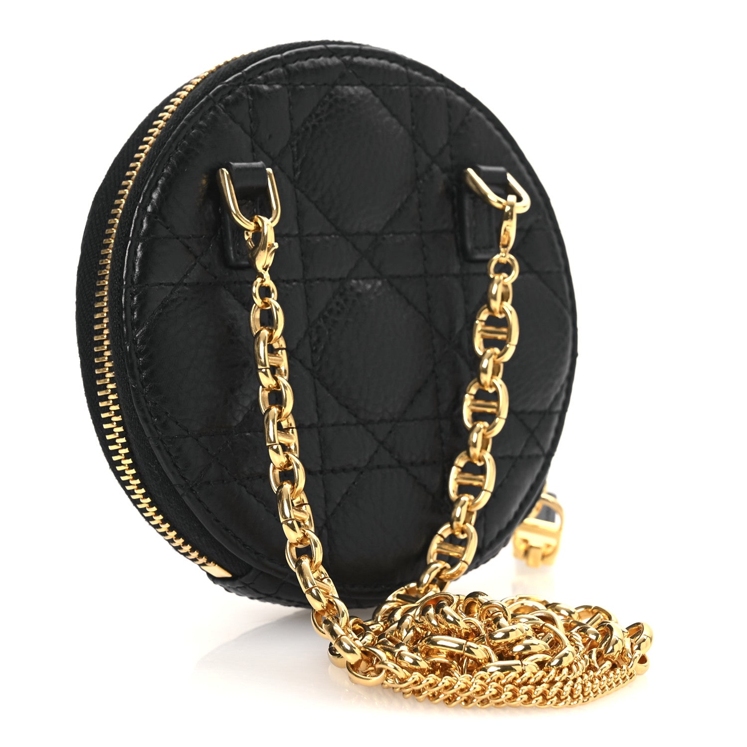Christian Dior Calfskin Cannage Round Caro Pouch Black 3 of 10