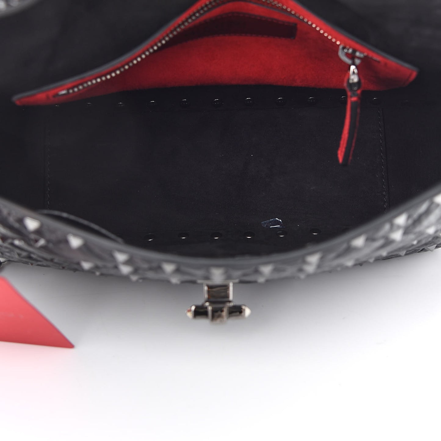 Craquele Nappa Medium Rockstud Spike Shoulder Bag Black