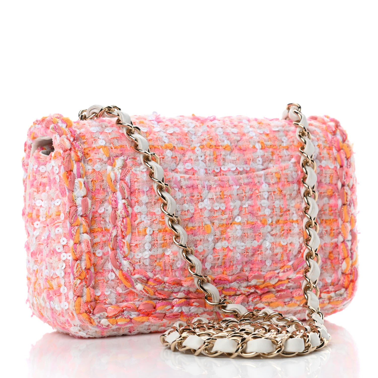 Chanel Tweed Braid Sequin Mini Flap White Pink Orange 2 of 4
