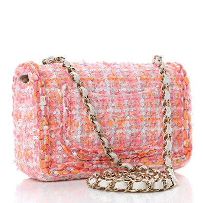 Chanel Tweed Braid Sequin Mini Flap White Pink Orange 2 of 4