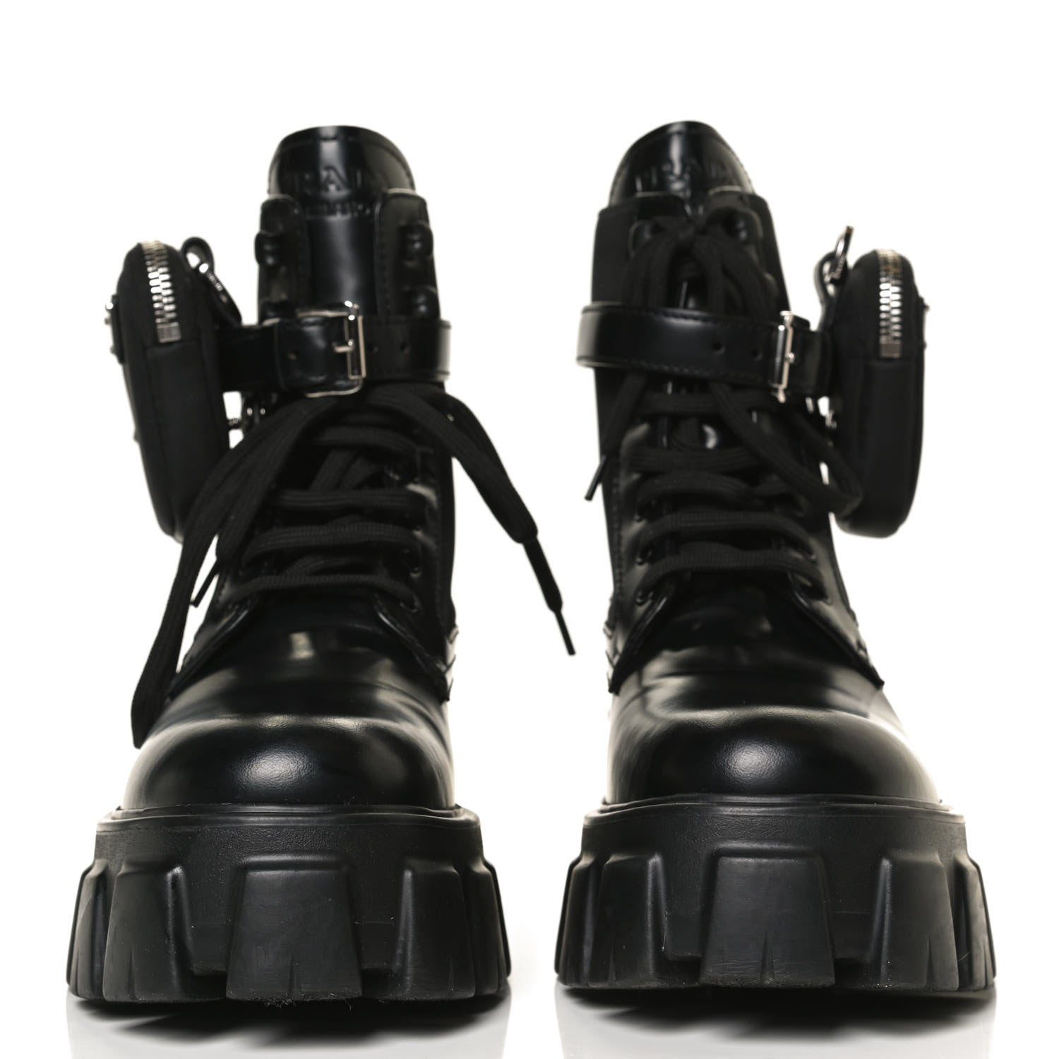 Prada Spazzolato Rois Nylon Metal Triangle Logo Monolith Pouch Pocket 55mm Boots 38 Black 2 of 7