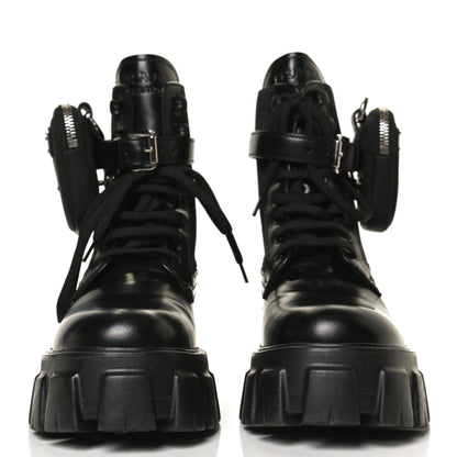Prada Spazzolato Rois Nylon Metal Triangle Logo Monolith Pouch Pocket 55mm Boots 38 Black 2 of 7