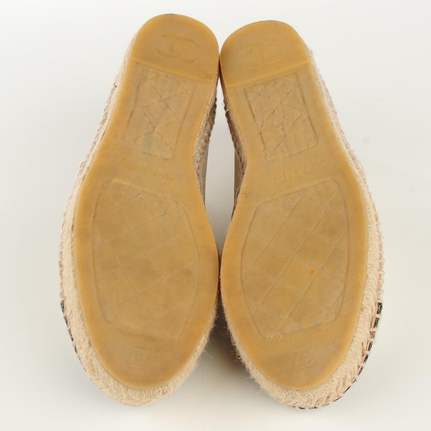 Chanel Crackled Leather Espadrilles 37 Beige Black 8 of 11
