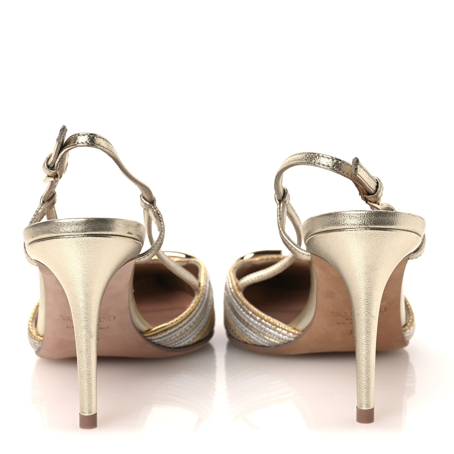 Metallic Raffia Calfskin Vlogo Slingback 80mm Pumps 37.5 Gold Silver