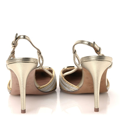 Valentino Garavani Metallic Raffia Calfskin Vlogo Slingback 80mm Pumps 37.5 Gold Silver 6 of 13