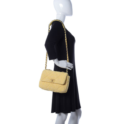 Chanel Tweed Quilted Medium Chanel 19 Flap Yellow Pink 2 of 9