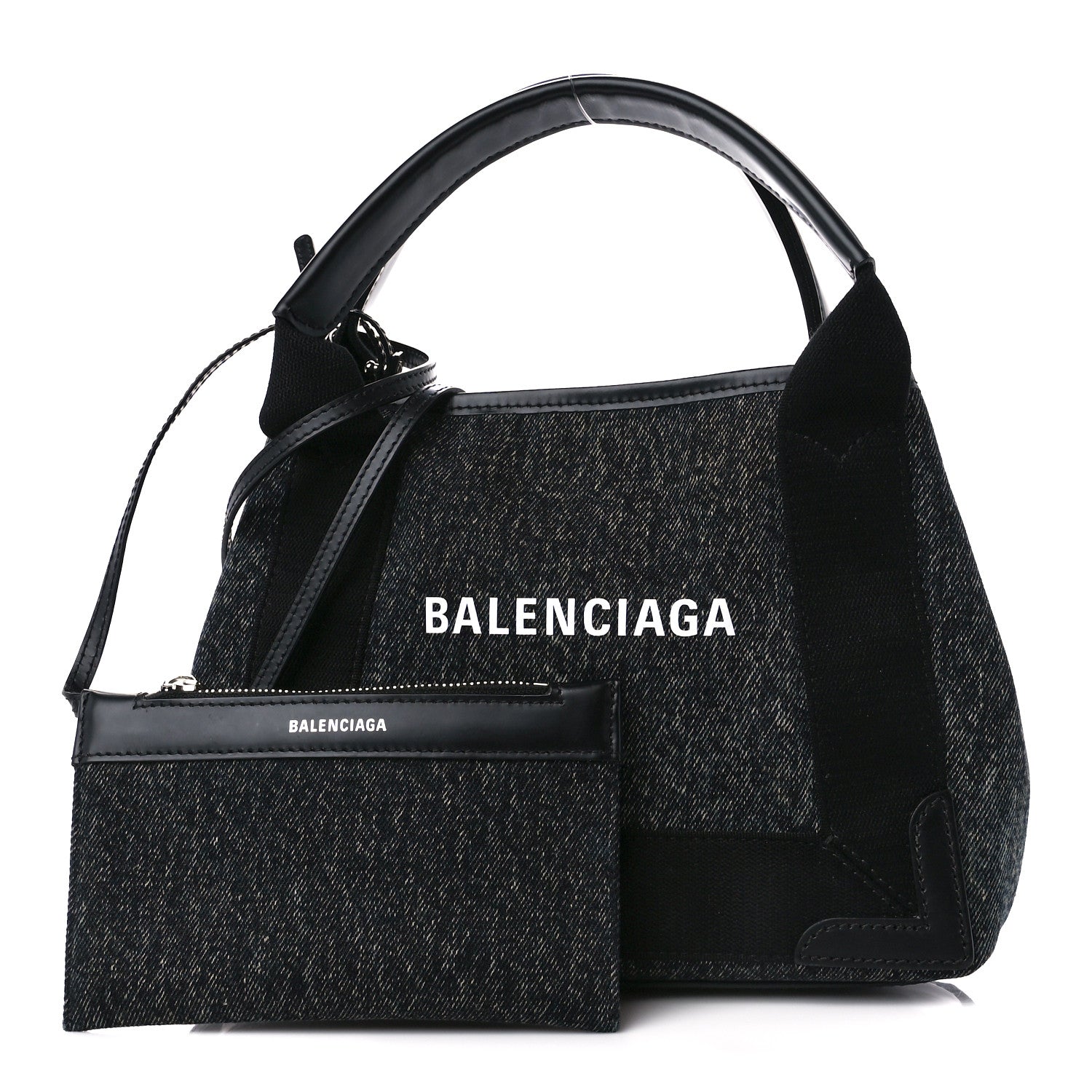 Balenciaga Denim Fabric Satin Calfskin Navy Cabas XS Washed Black 1 of 12