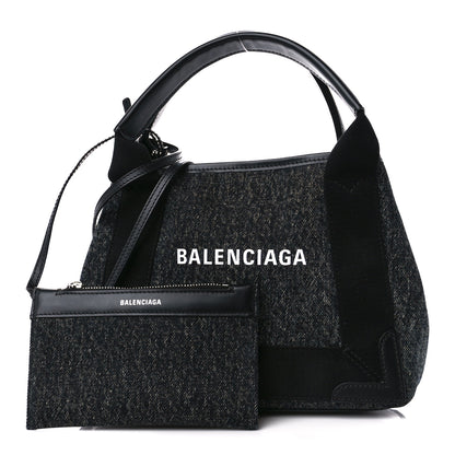 Balenciaga Denim Fabric Satin Calfskin Navy Cabas XS Washed Black 1 of 12
