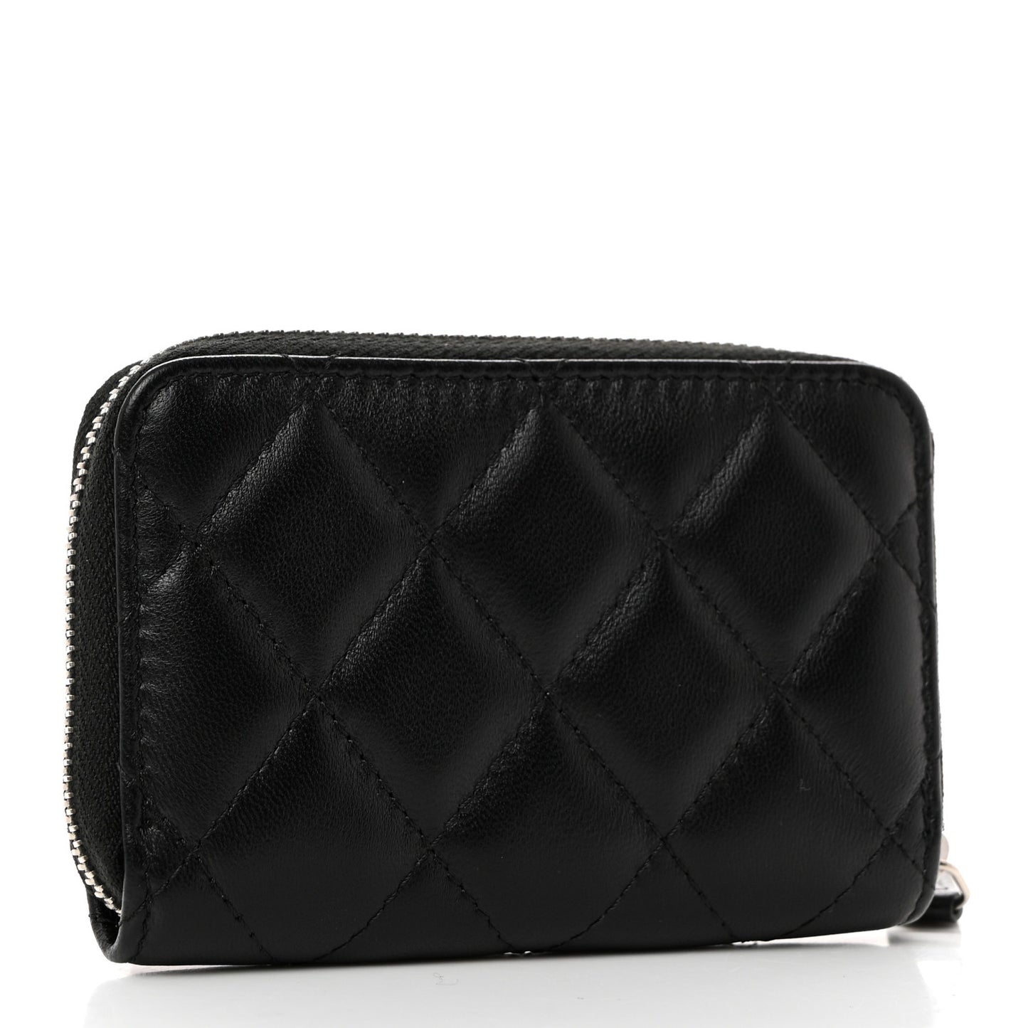 Lambskin Quilted Zip Coin Purse Black