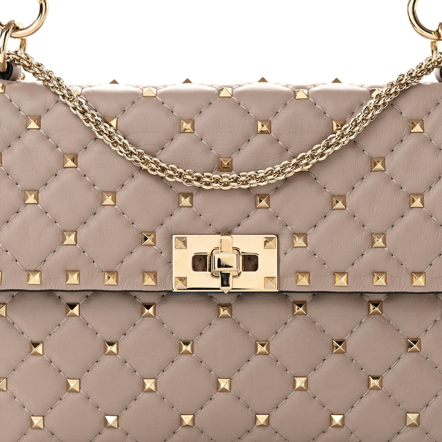Lambskin Medium Rockstud Spike Shoulder Bag Poudre