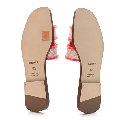 Hermes Toile H Oran Fringe Sandals 36.5 Framboise 5 of 9