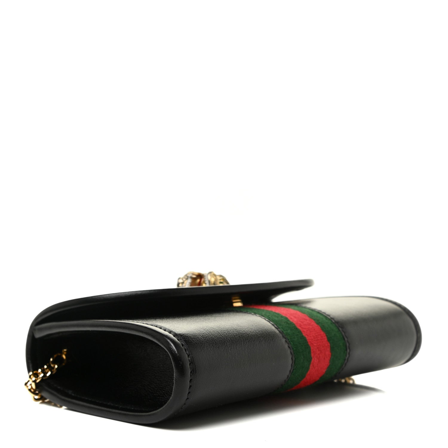 Gucci Textured Calfskin Web Mini Rajah Slim Flap Shoulder Bag Black 4 of 10