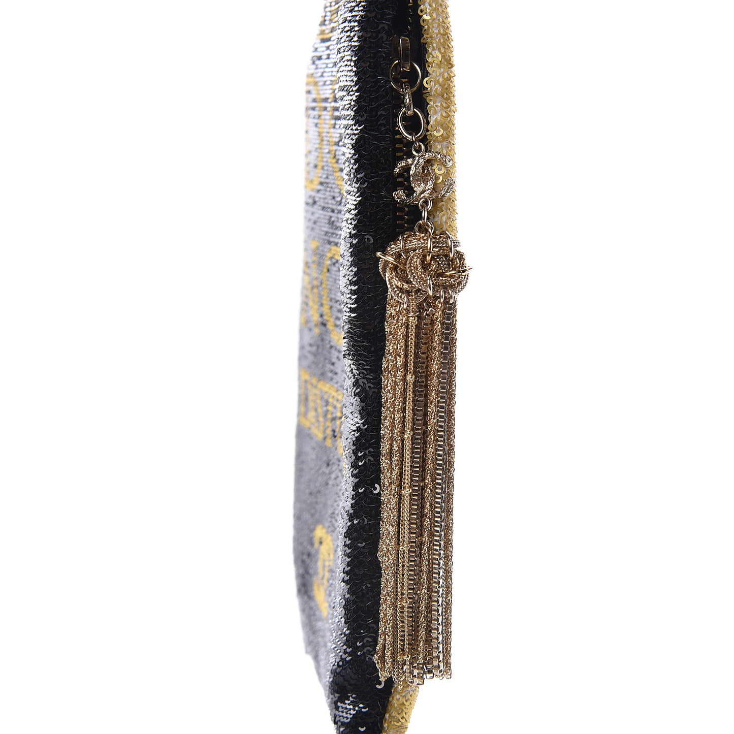 Sequin Do Not Disturb Minaudiere Clutch Black Gold