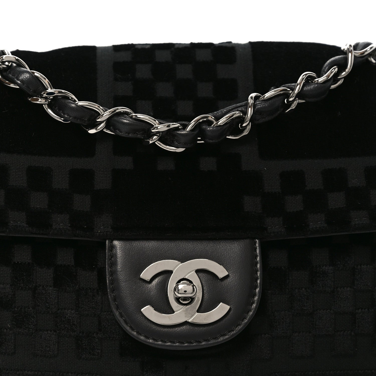 Chanel Velvet Checkered Flap Bag Black 8 of 10