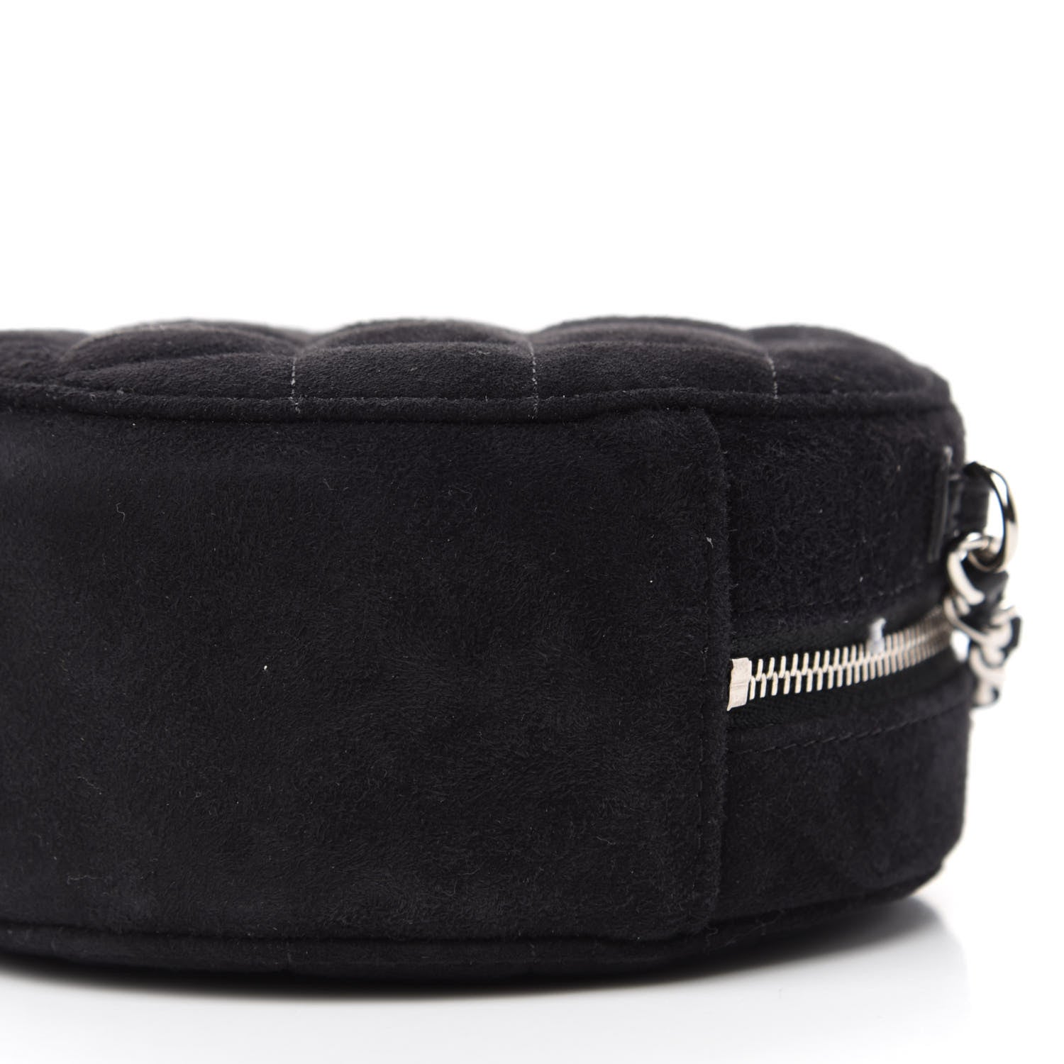 Chanel Suede Quilted Crystal Round Clutch With Logo Chain Black 7 of 11