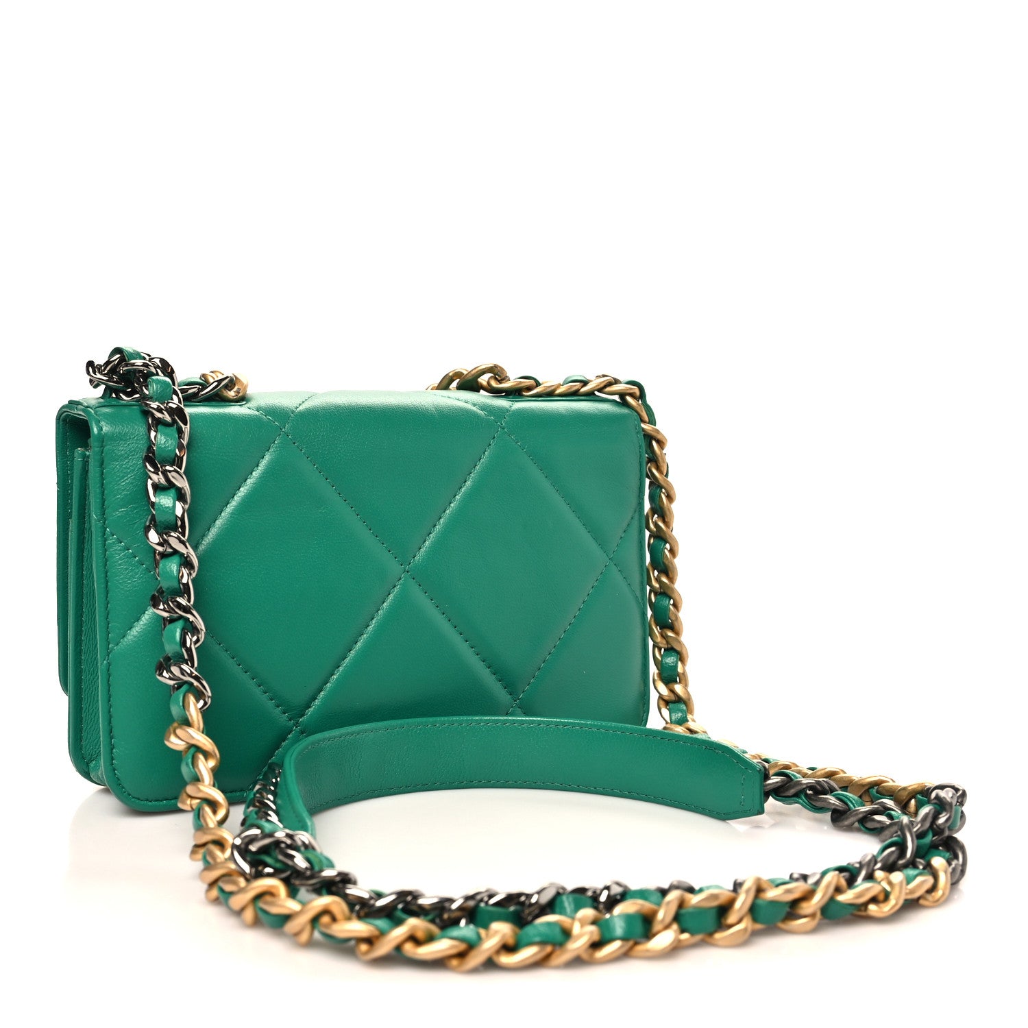 CHANEL - Green◎ Chanel Lambskin Quilted Chanel 19 Wallet On Chain WOC Green
