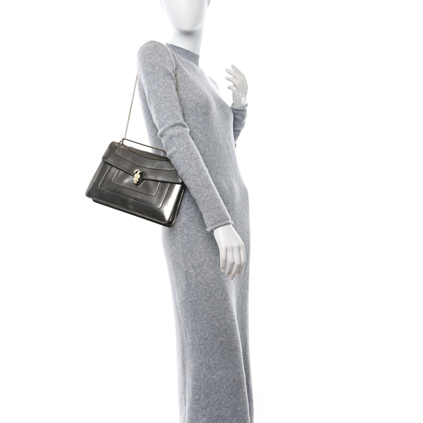 Metallic Calfskin Serpenti Forever Crossbody Bag Silver