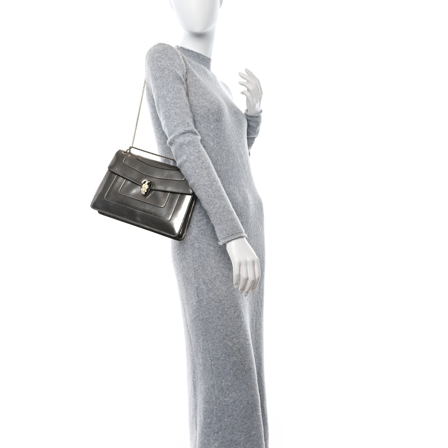 Bulgari Metallic Calfskin Serpenti Forever Crossbody Bag Silver 2 of 11