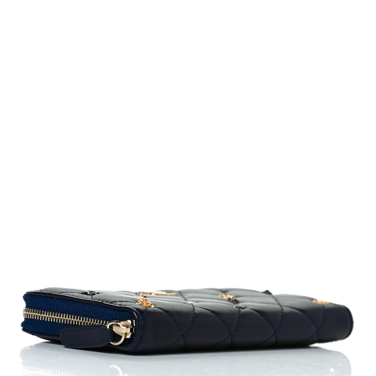 Lambskin Quilted Small Lucky Charms Zip Around Wallet Navy