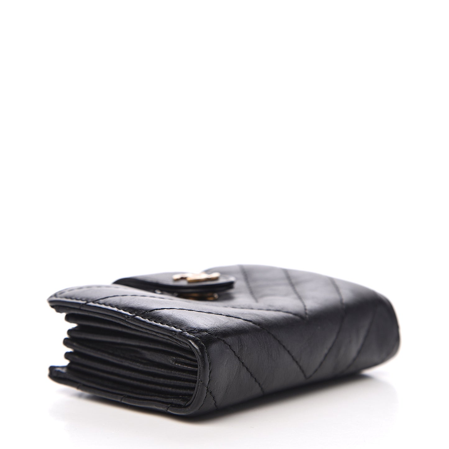 Calfskin Chevron Quilted Gusseted Card Holder Black