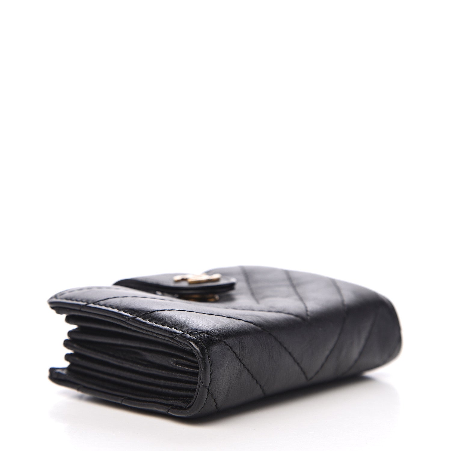 Chanel Calfskin Chevron Quilted Gusseted Card Holder Black 3 of 6