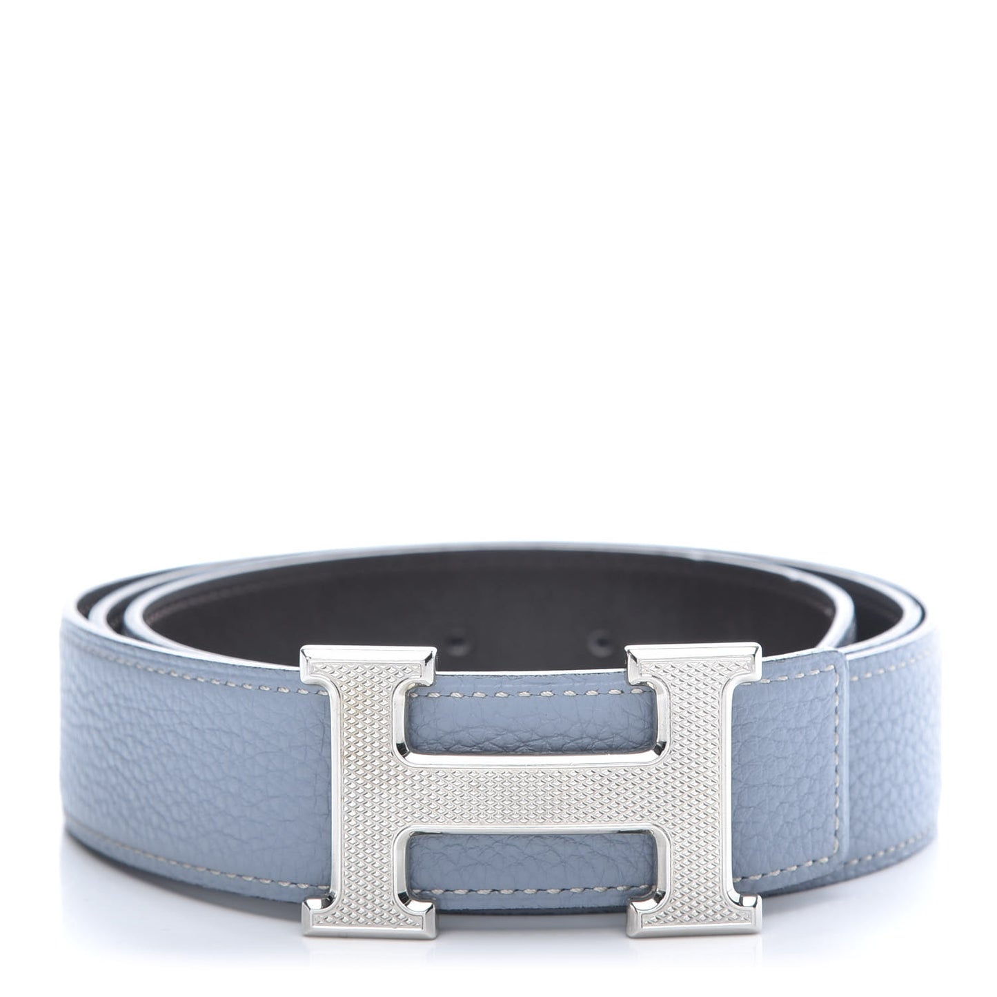 Box Togo 32mm Guilloche H Belt 100 Bleu Lin Chocolate