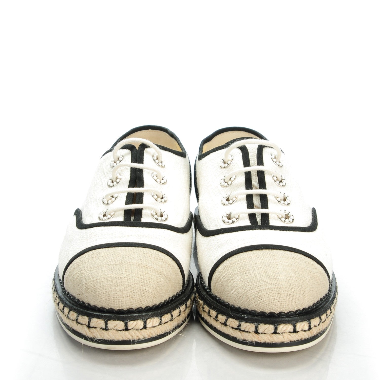 Chanel Cotton Lace Up Espadrilles 40.5 Light Beige 2 of 9