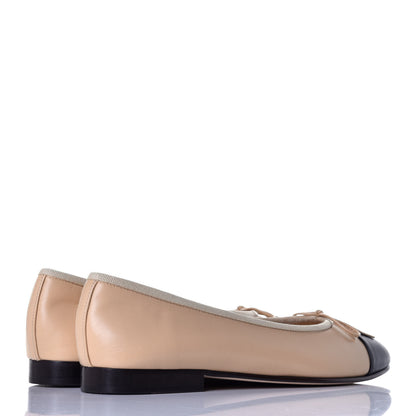 Chanel Lambskin CC Cap Toe Ballerina Flats 37 Beige Black 4 of 8