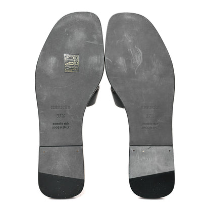 Hermes Box Calfskin Oran Sandals 37.5 Black 7 of 9