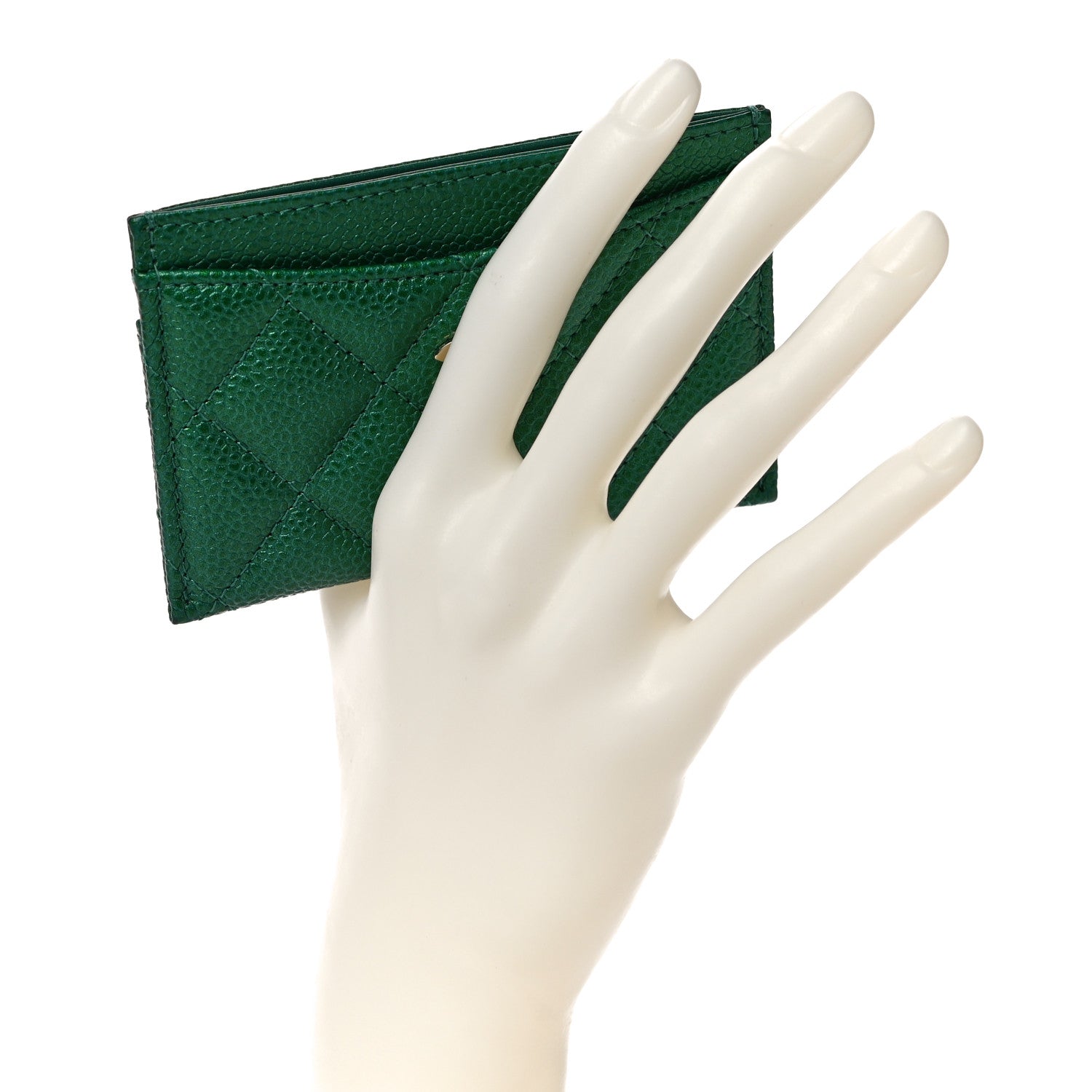Chanel Metallic Caviar Quilted Card Holder Green 2 of 12