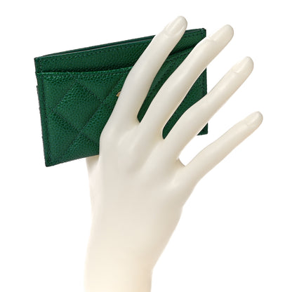 Chanel Metallic Caviar Quilted Card Holder Green 2 of 12