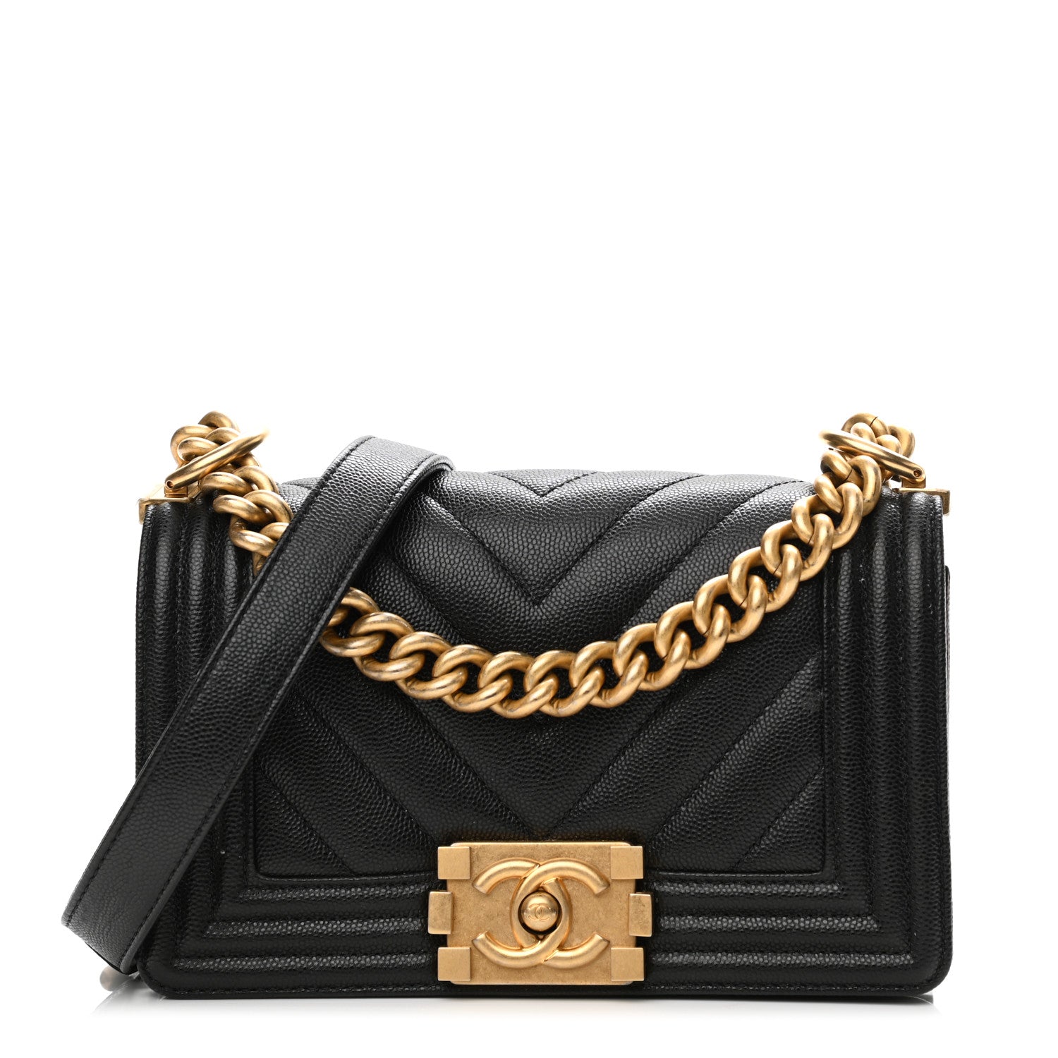 Chanel Caviar Chevron Quilted Small Boy Flap Black 2 of 21