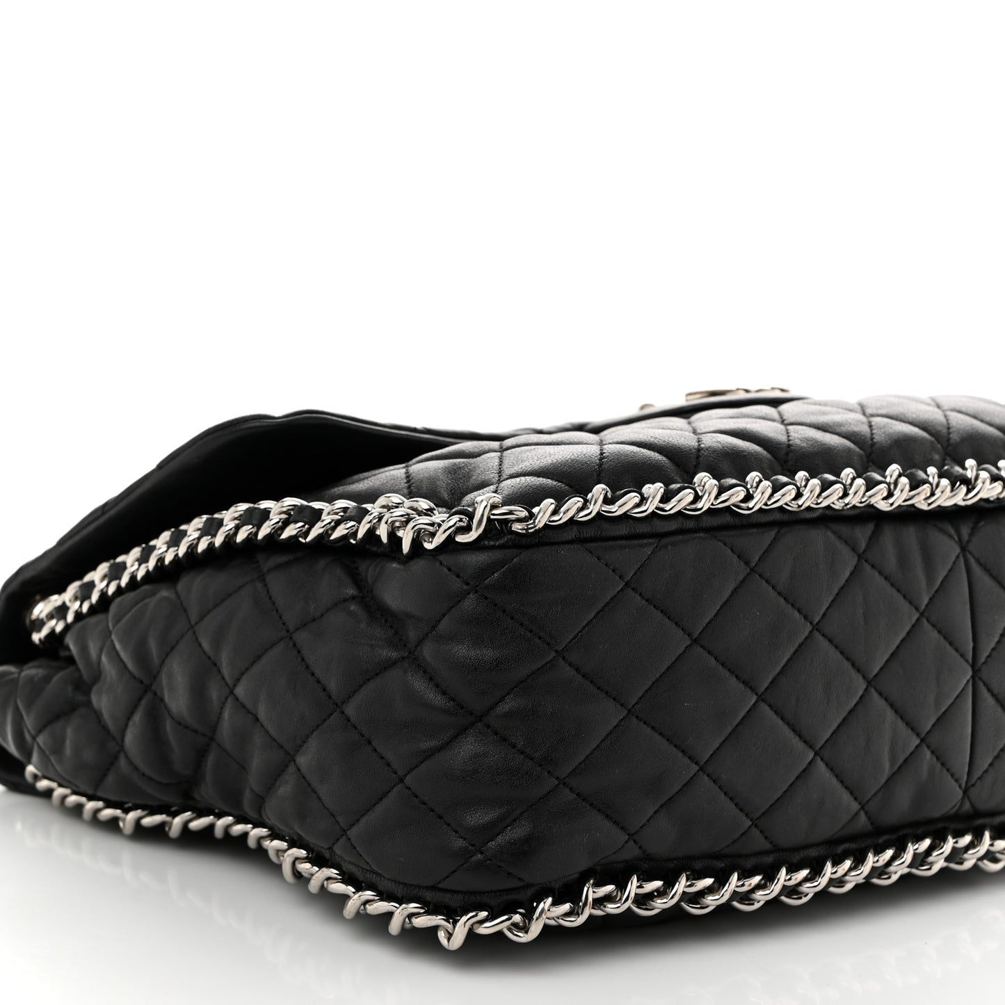 Washed Lambskin Quilted Maxi Chain Around Flap Black