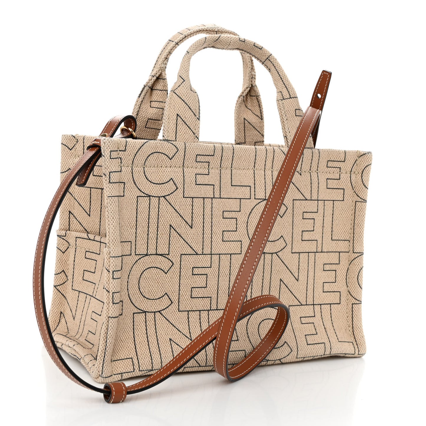 Canvas Calfskin All Over Print Small Cabas Thais Natural Tan