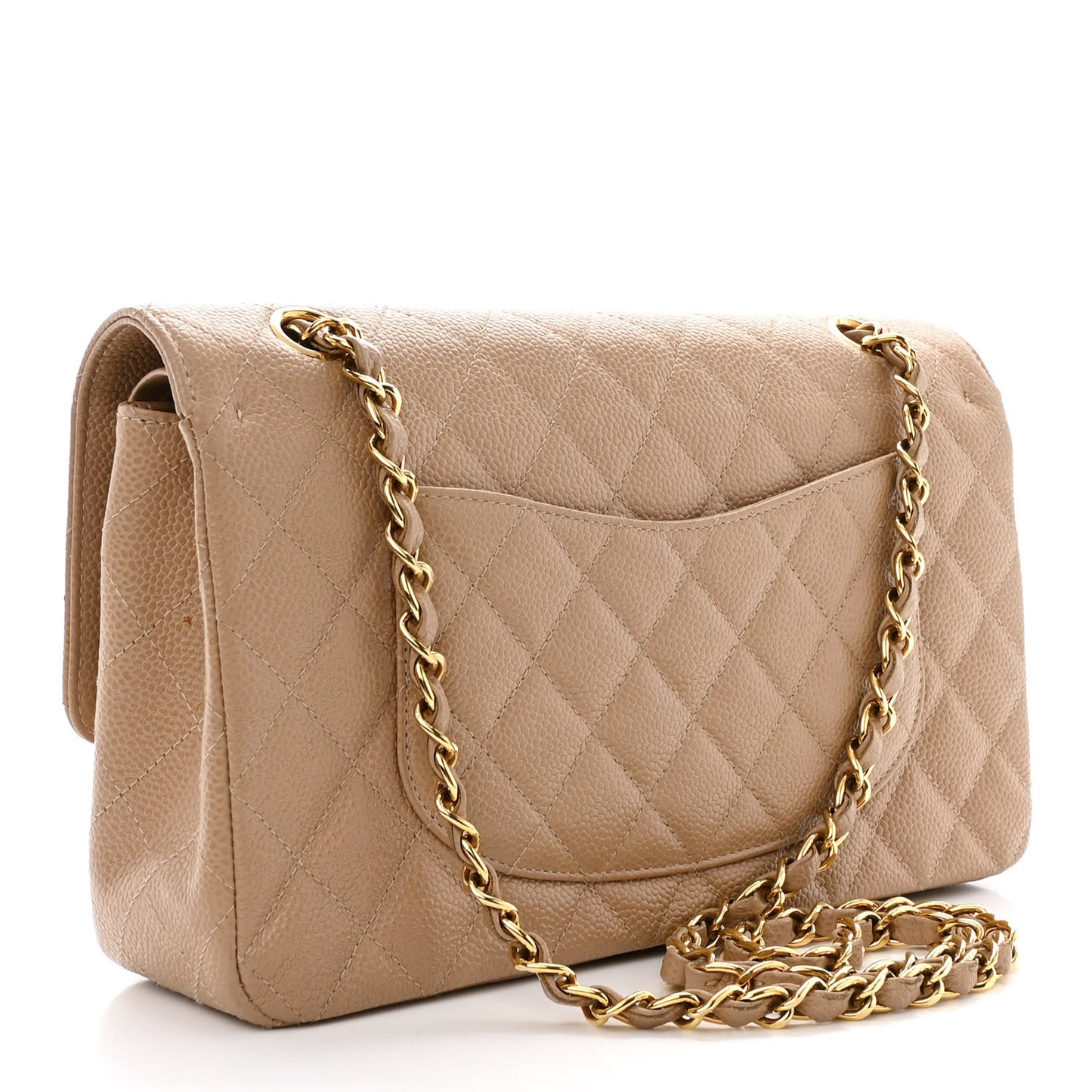 Caviar Quilted Medium Double Flap Beige