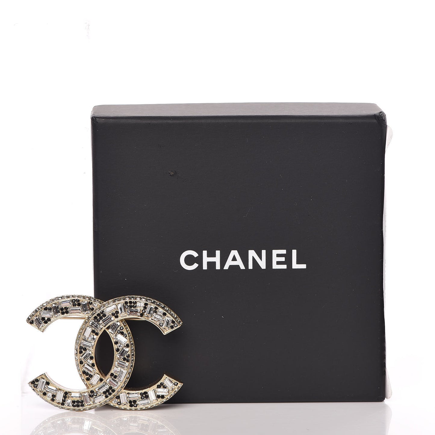 Baguette Crystal CC Brooch Gold Black