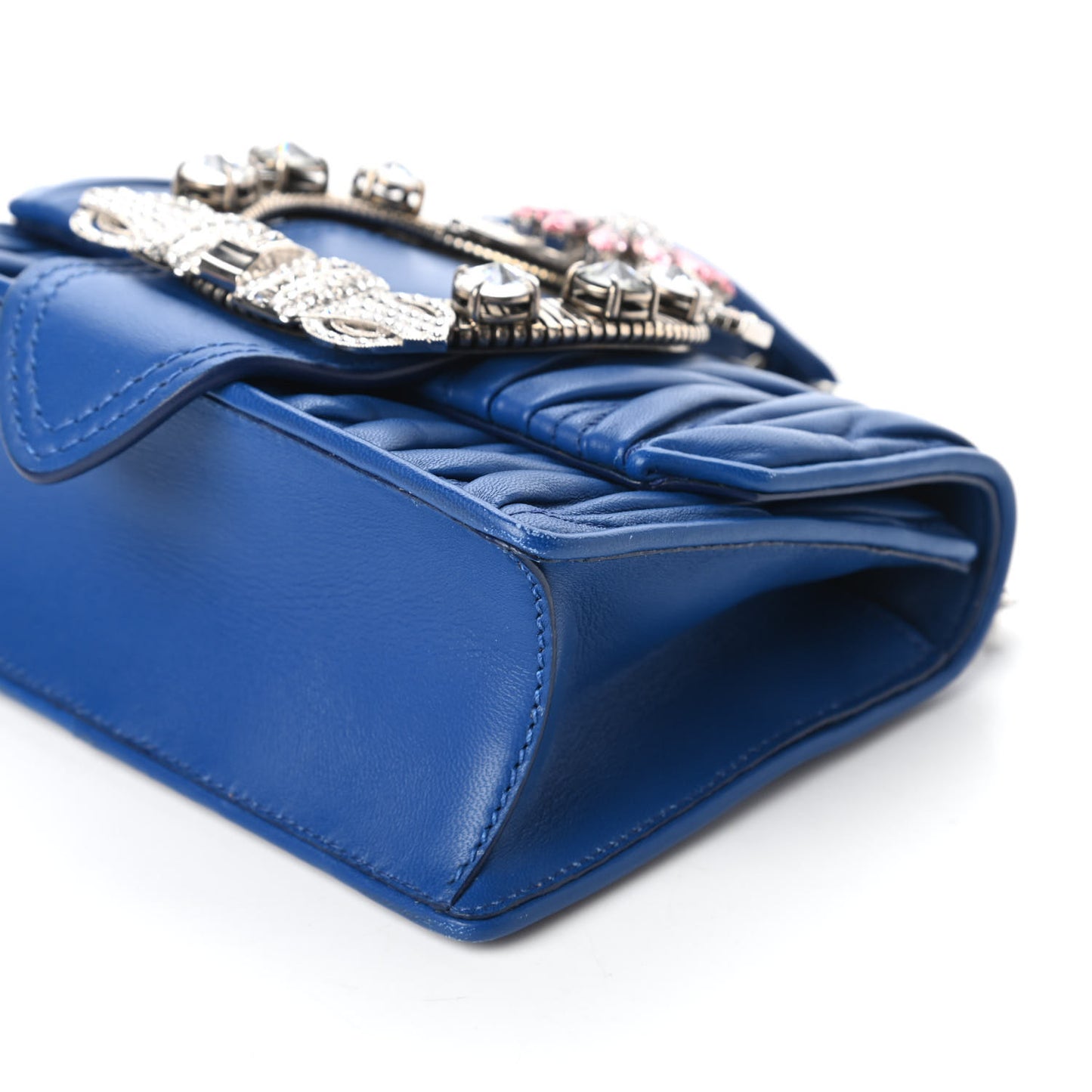 Nappa Matelasse Crystal Embellished Lady Shoulder Bag Blue