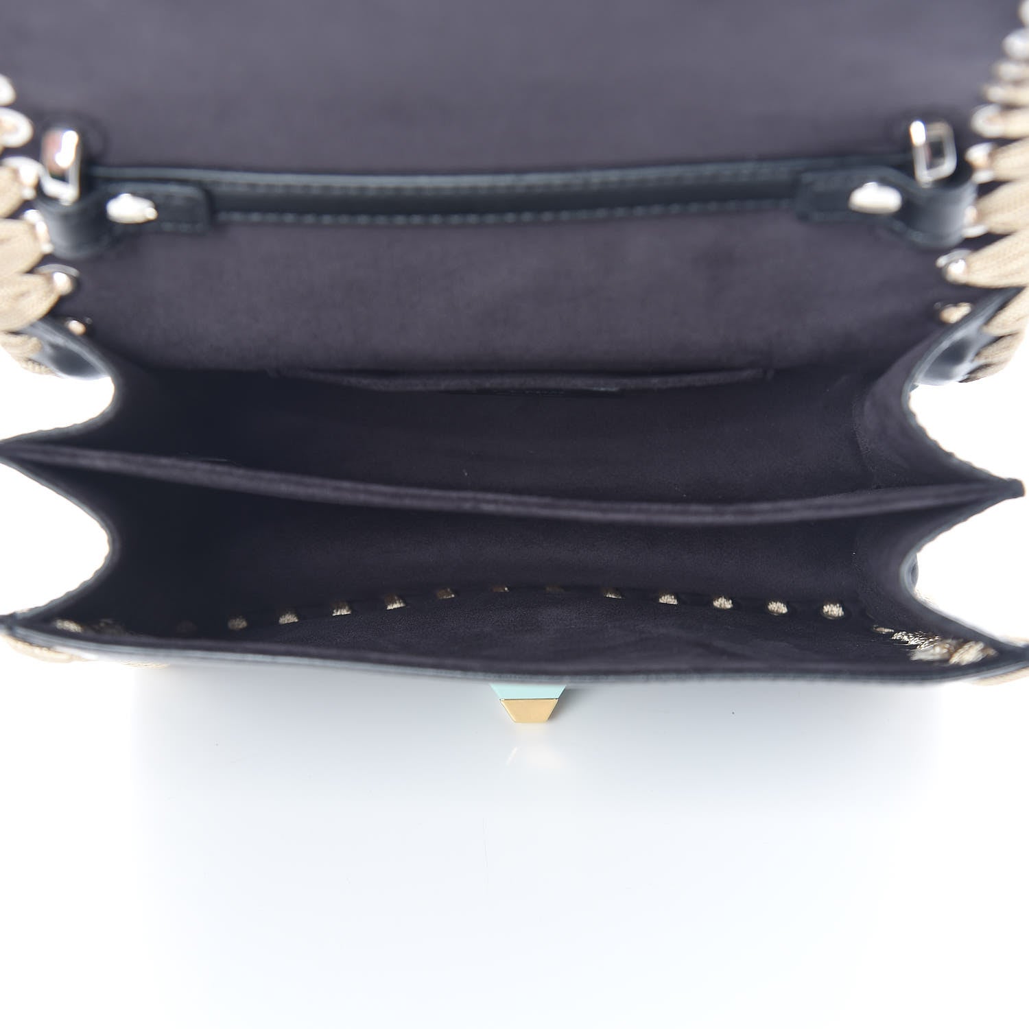 Fendi Vitello Liberty Lucido Ribbon Lace Up Studded Small Kan I Shoulder Bag Black Crema 4 of 9