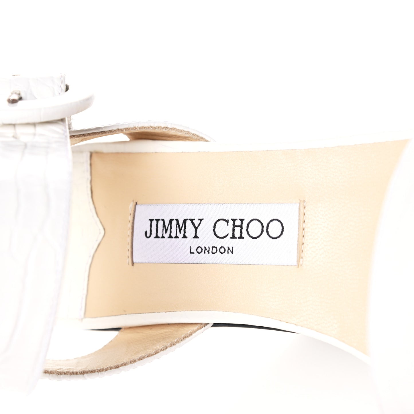 Crocodile Embossed Calfskin Abigail 100 Wedge Sandal 39 White
