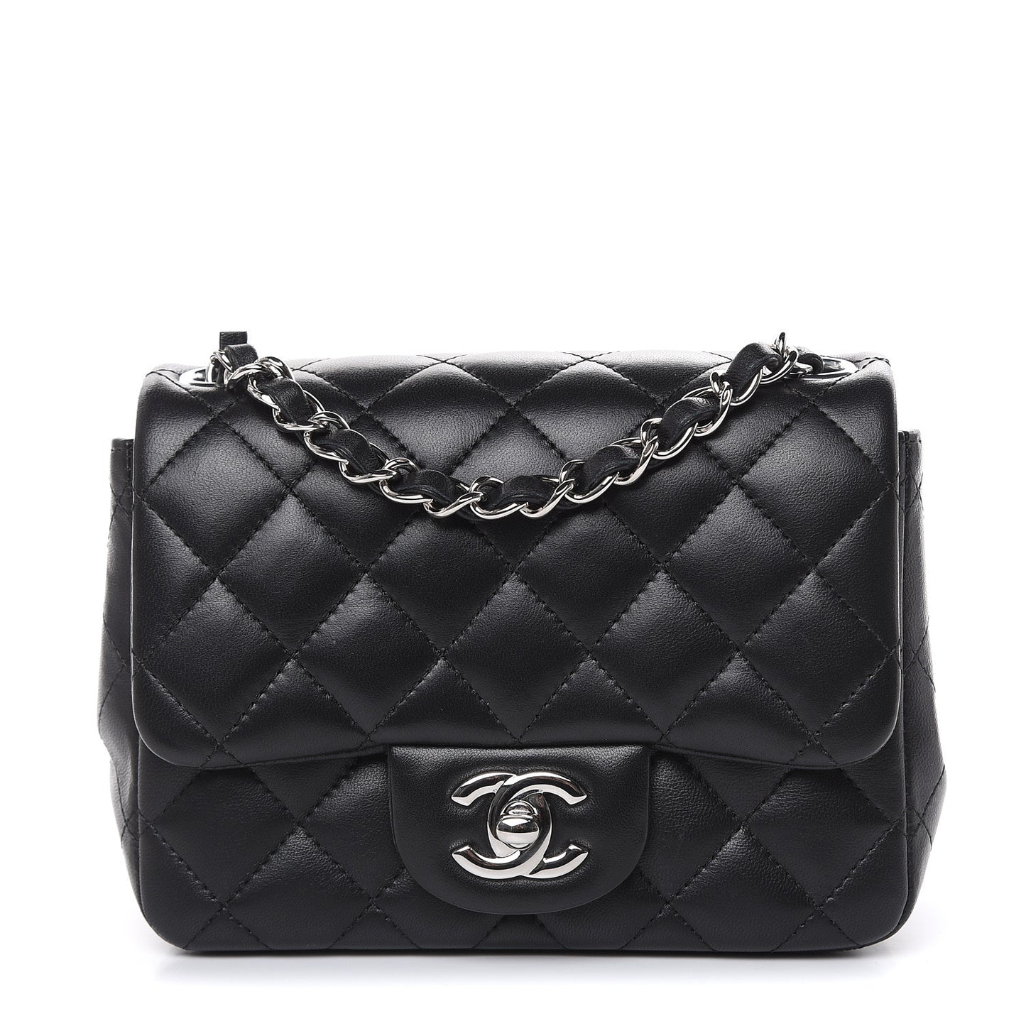 Lambskin Quilted Mini Square Flap Black